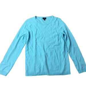 Talbots Petites Pure 100% Cashmere Knit Pullover Sweater Round Neck Teal Blue MP